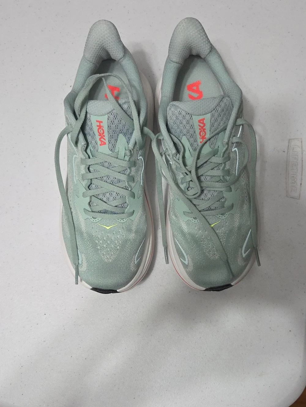 Hoka Women's Light Mint Green Running Shoes with Coral Accents